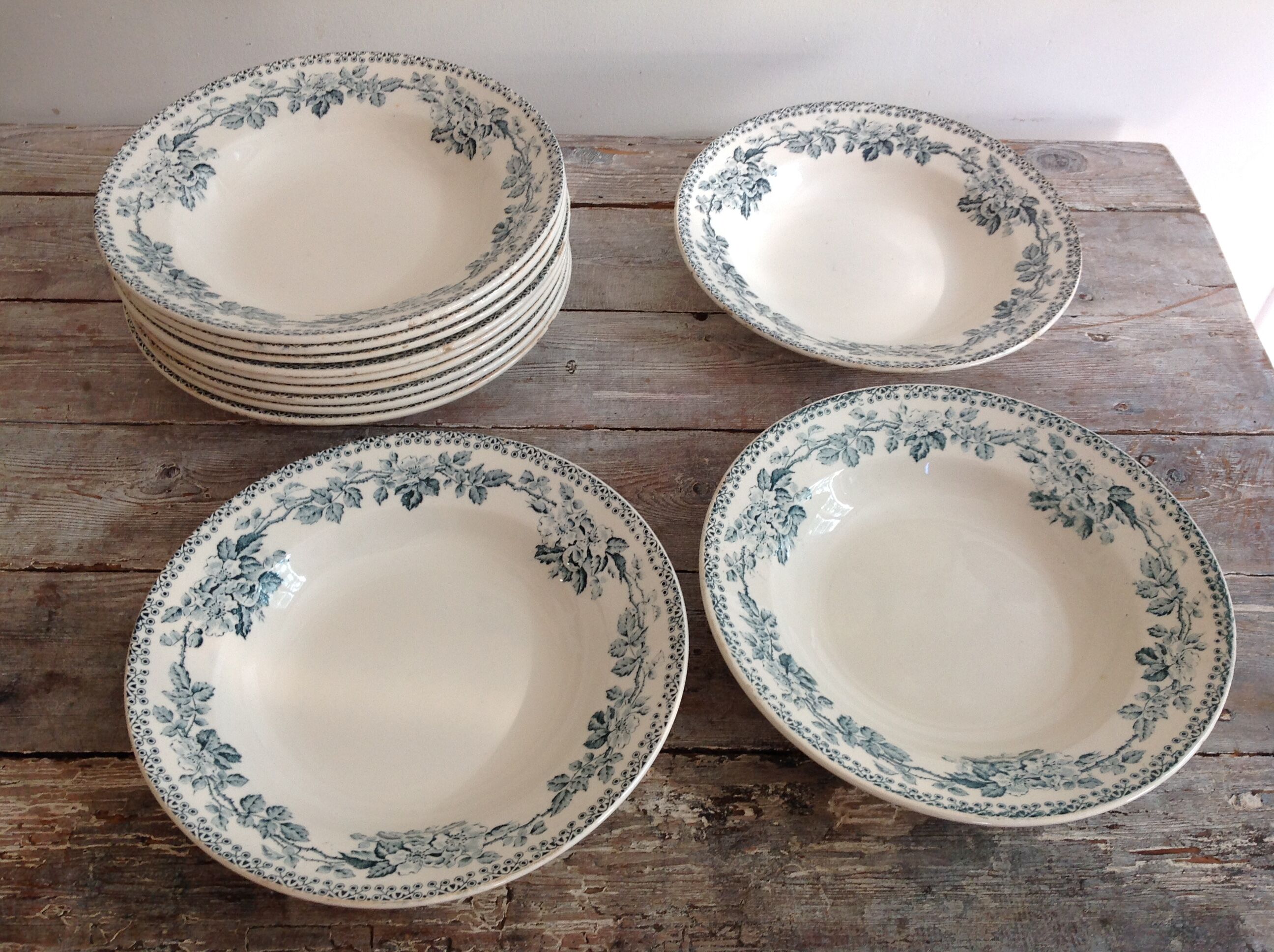 Set of 12 deep terre de fer plates
