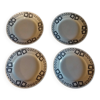 Series of four flat earthenware plates P.B. Rochechouart Limoges model Anna