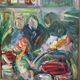 Huile sur toile suédoise – « Intérieur avec figures » par Erik Lo (1914–2004)