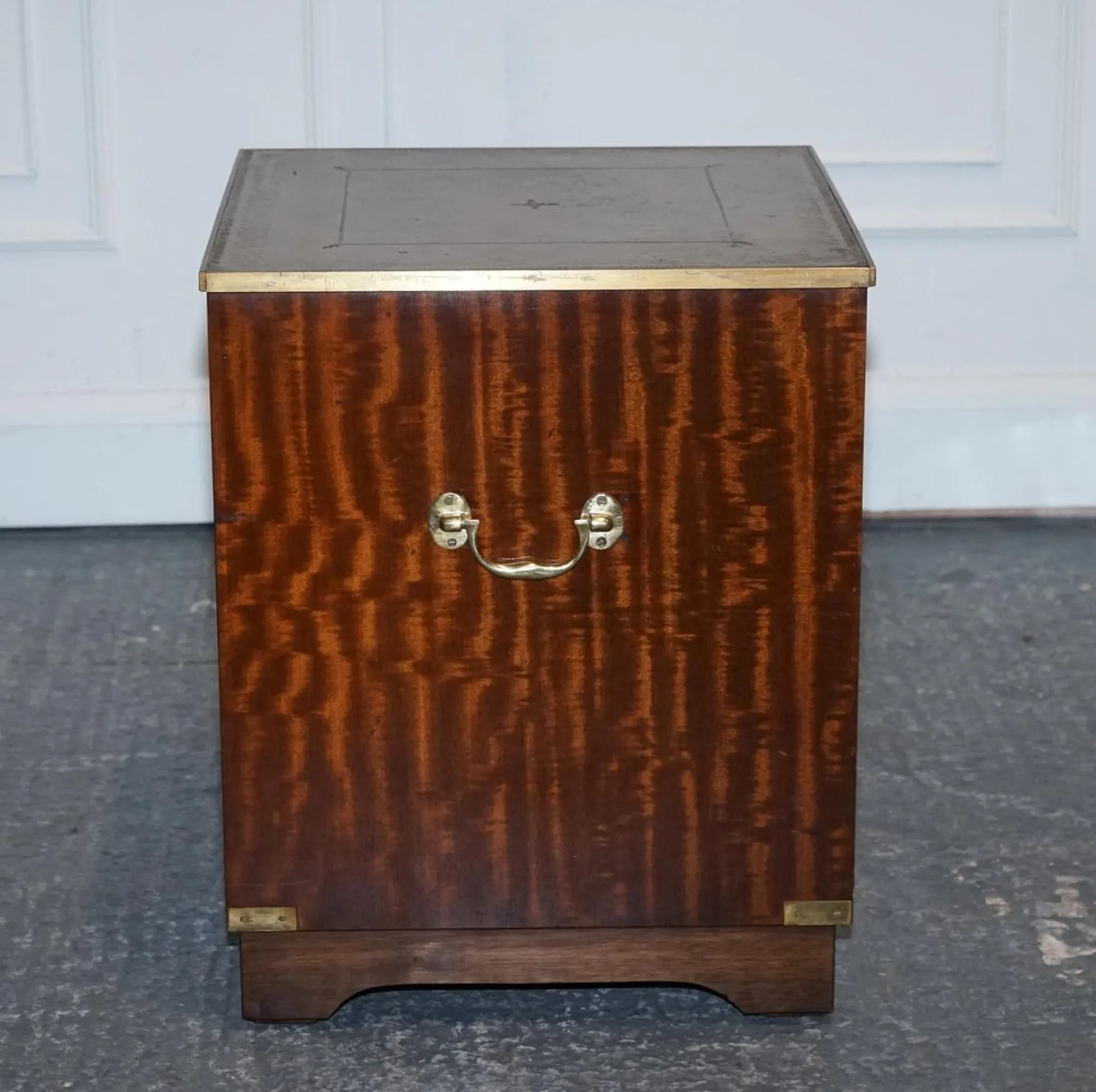 Vintage Bevan Funell Military Campaign Bedside Table with Leather Top