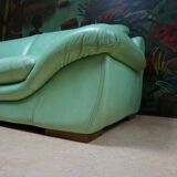 Vintage mint green leather sofa, 3-seater, 1970s