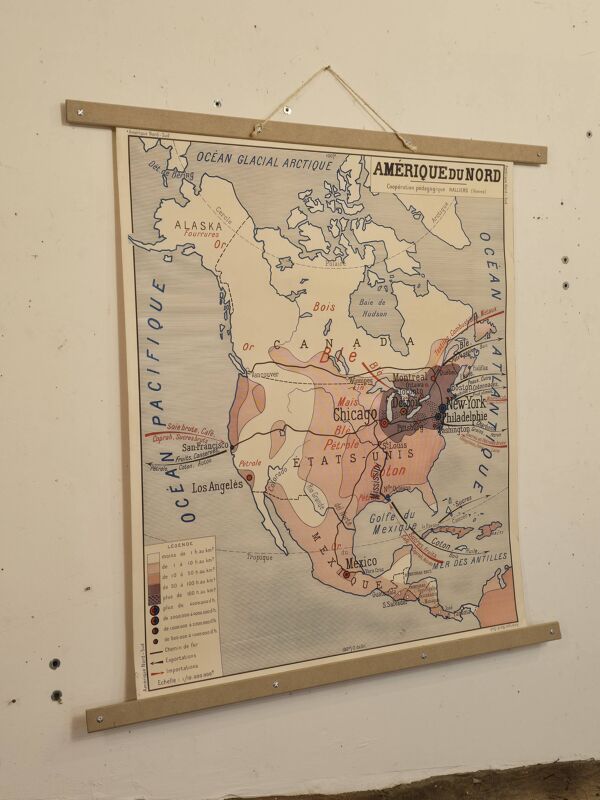 Carte de géographie ancienne / carte d'école Amérique du Sud Amérique du No