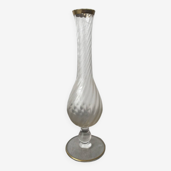 Vase soliflore 1900 en verre tourbilloné rehaussé de dorure
