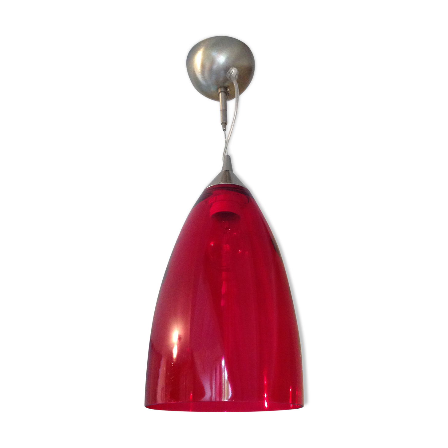 Suspension verre tulipe rouge vintage années 70-80