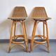 Paire de tabourets vintage en rotin & bambou 1950