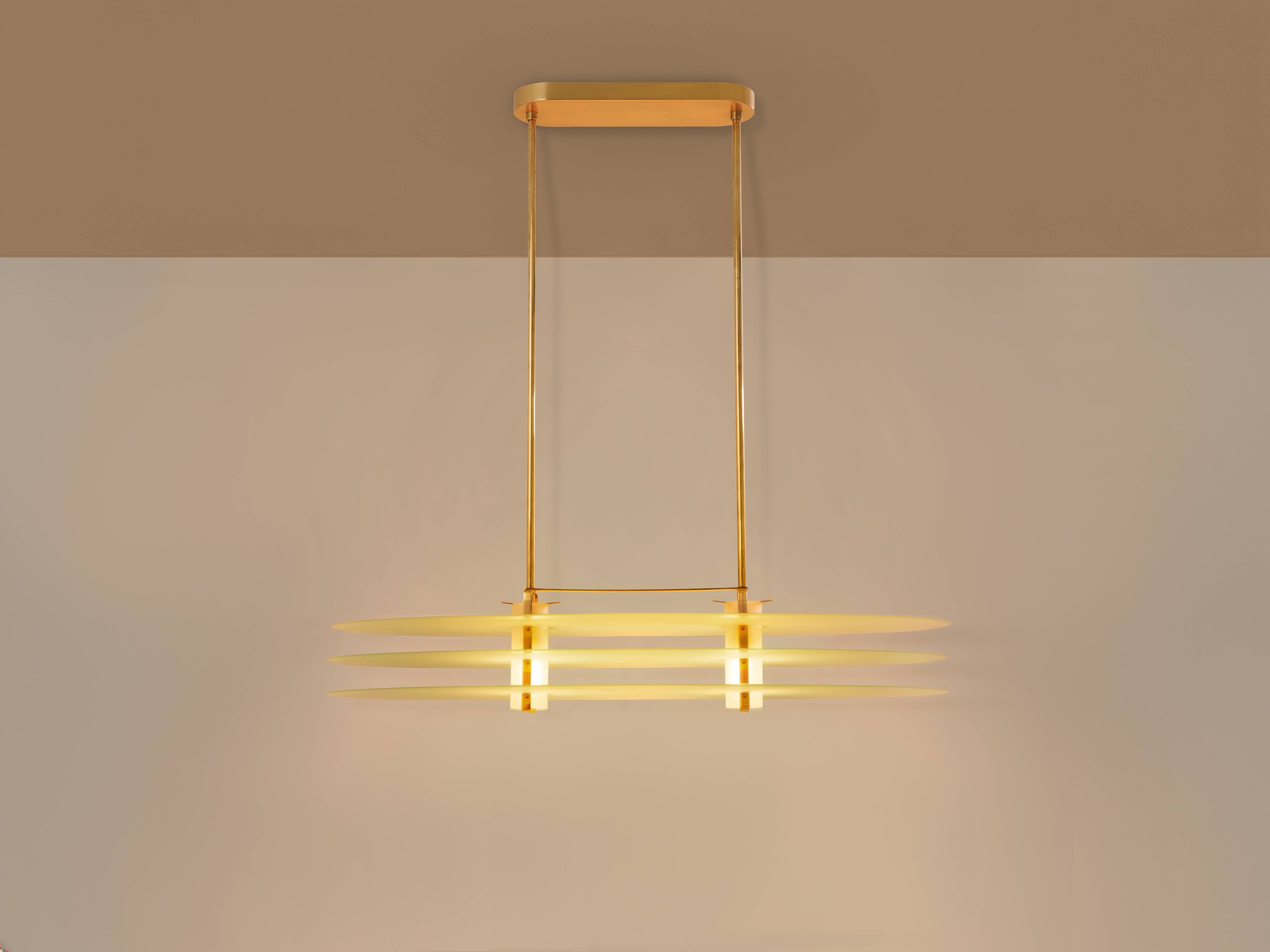Ceiling light by Roberto Volonterio and Cesare Benedetti, brass and glass, 1980.