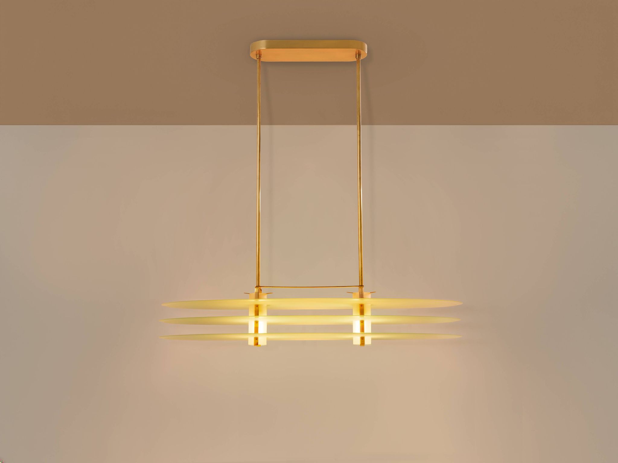 Ceiling light by Roberto Volonterio and Cesare Benedetti, brass and glass, 1980.