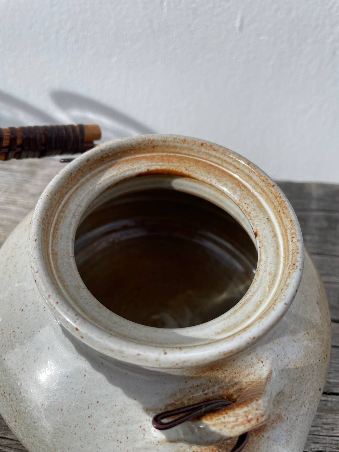 Grand Feu ceramic stoneware and rattan teapot