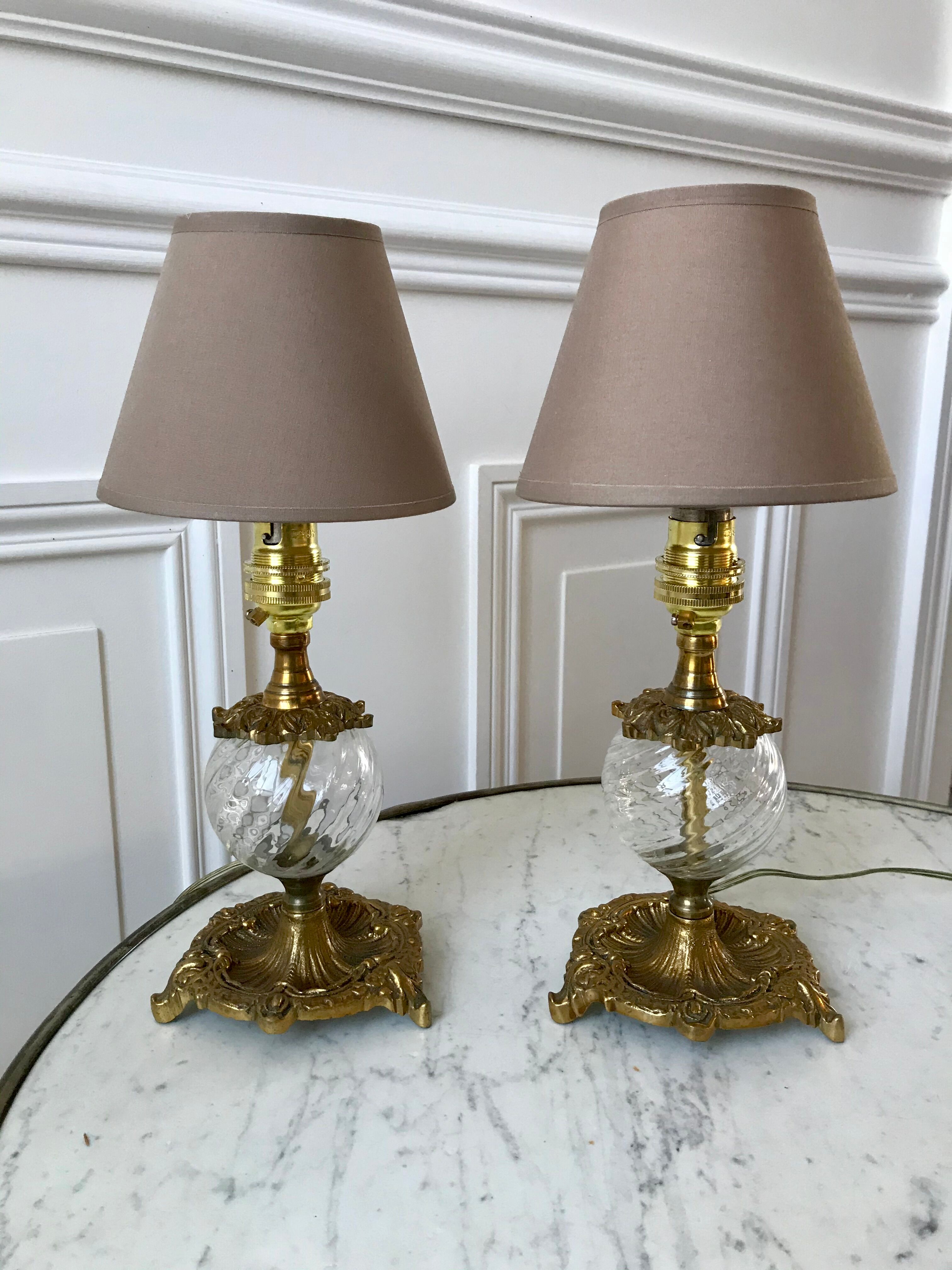 Pair of table lamps in bronze and glass early twentieth century