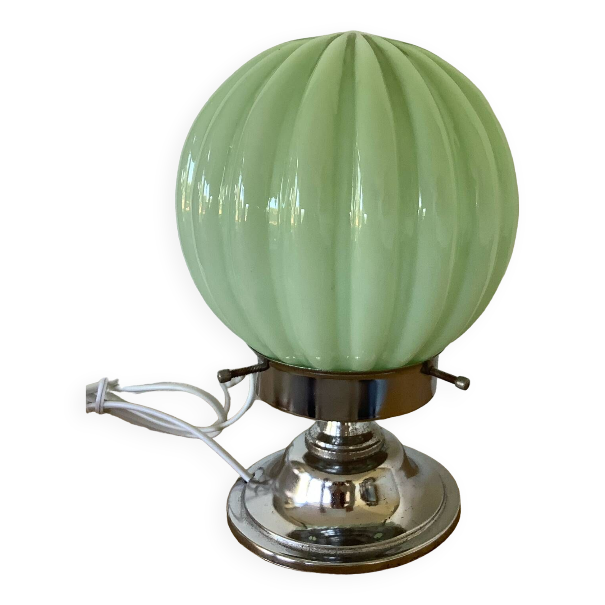Lampe Vintage 1930 Globe Opaline Thabur Vert Art Deco