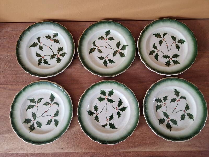 Badonviller - Set of 6 dessert plates in earthenware - Holly pattern