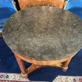 Large circular Empire pedestal table on 3 walnut columns with marble top, 19th century