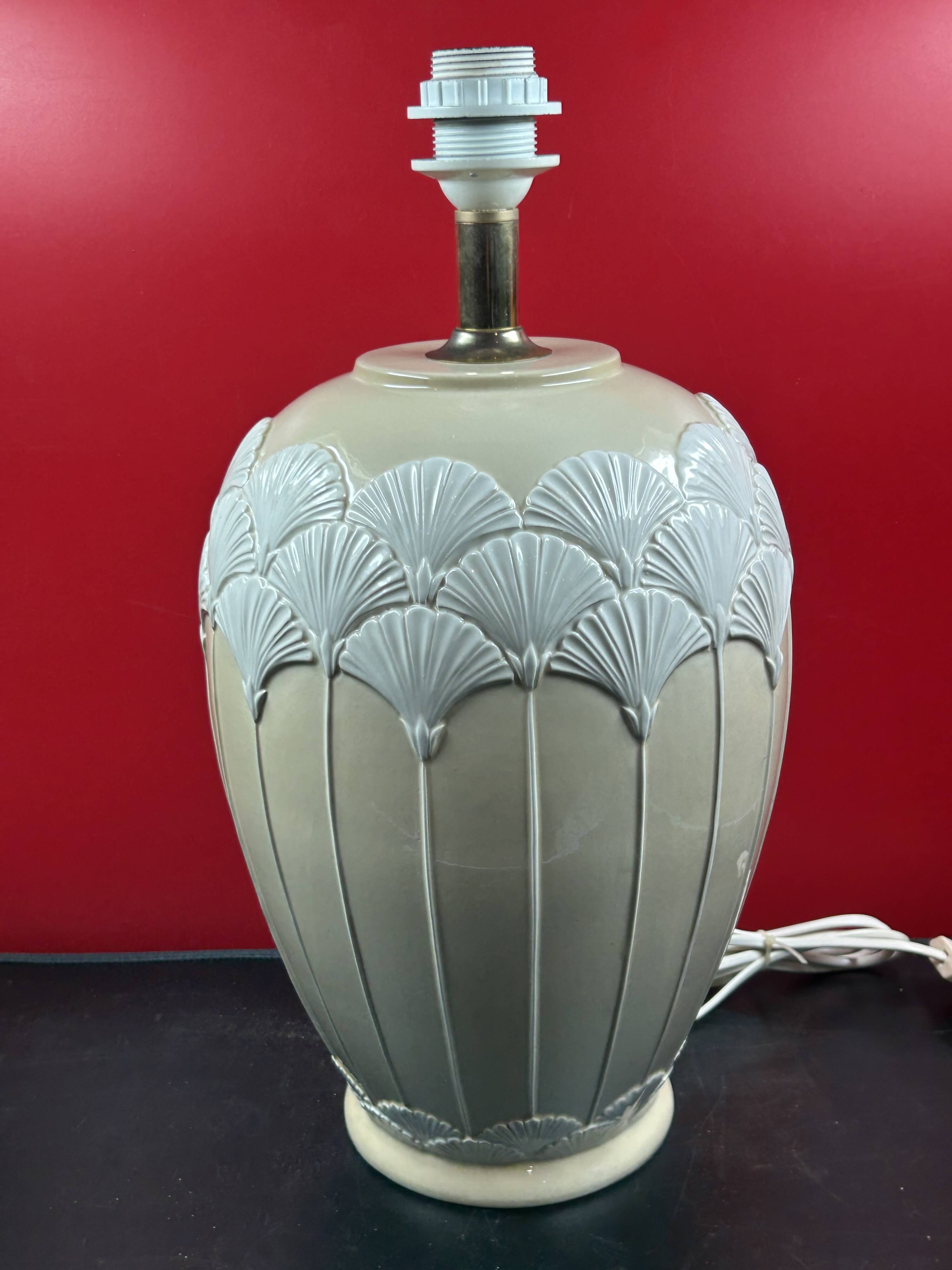 Pair of cream ceramic lamps, 1980s, art deco style, Miami light 73
