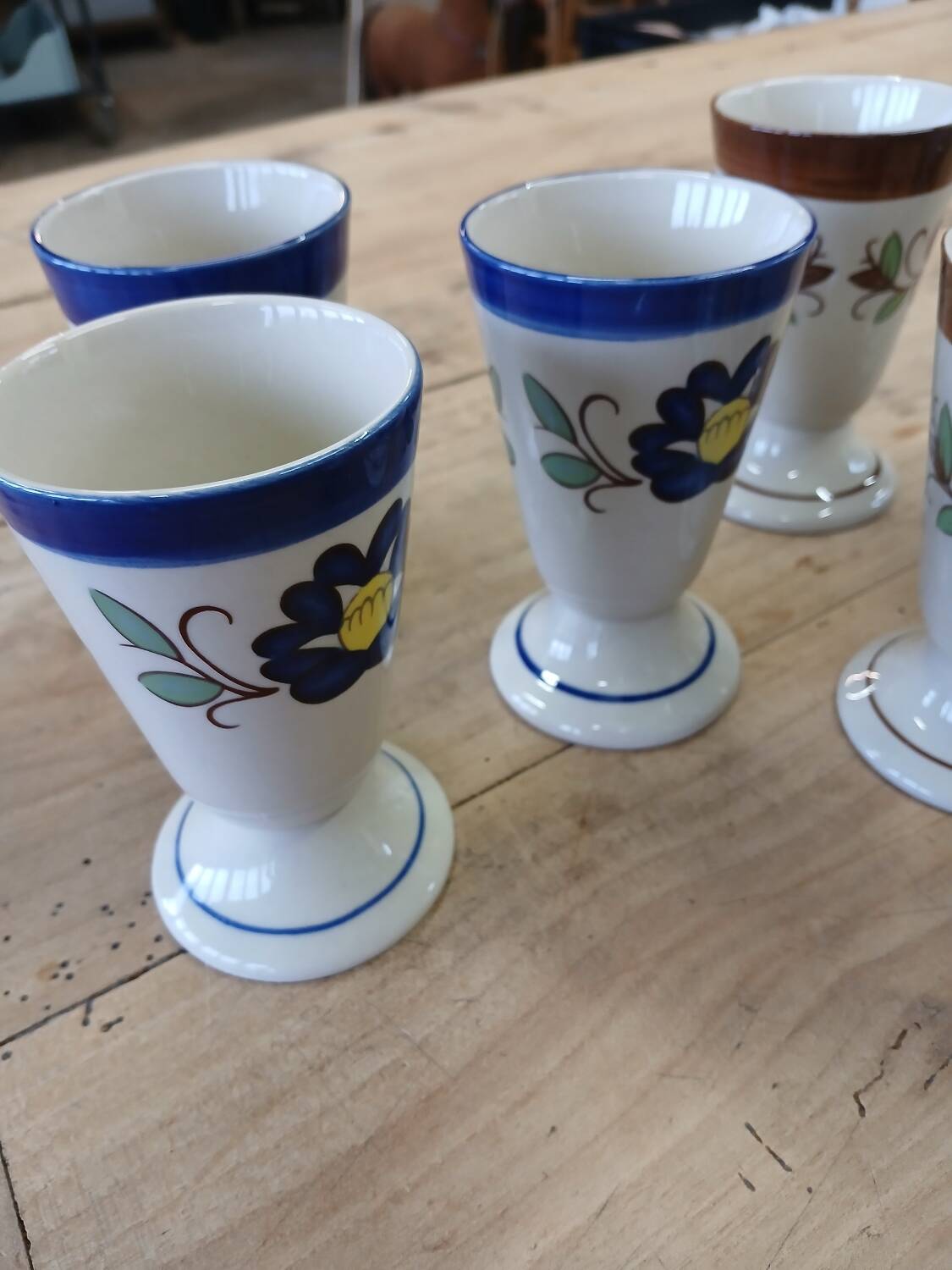 7 old glazed stoneware mazagrans