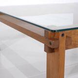 Square oak coffee table, Italy - 1970s