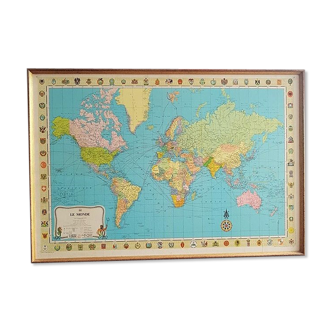Carte du monde taride mappemonde de 1970 encadrée