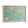 Carte du monde taride mappemonde de 1970 encadrée