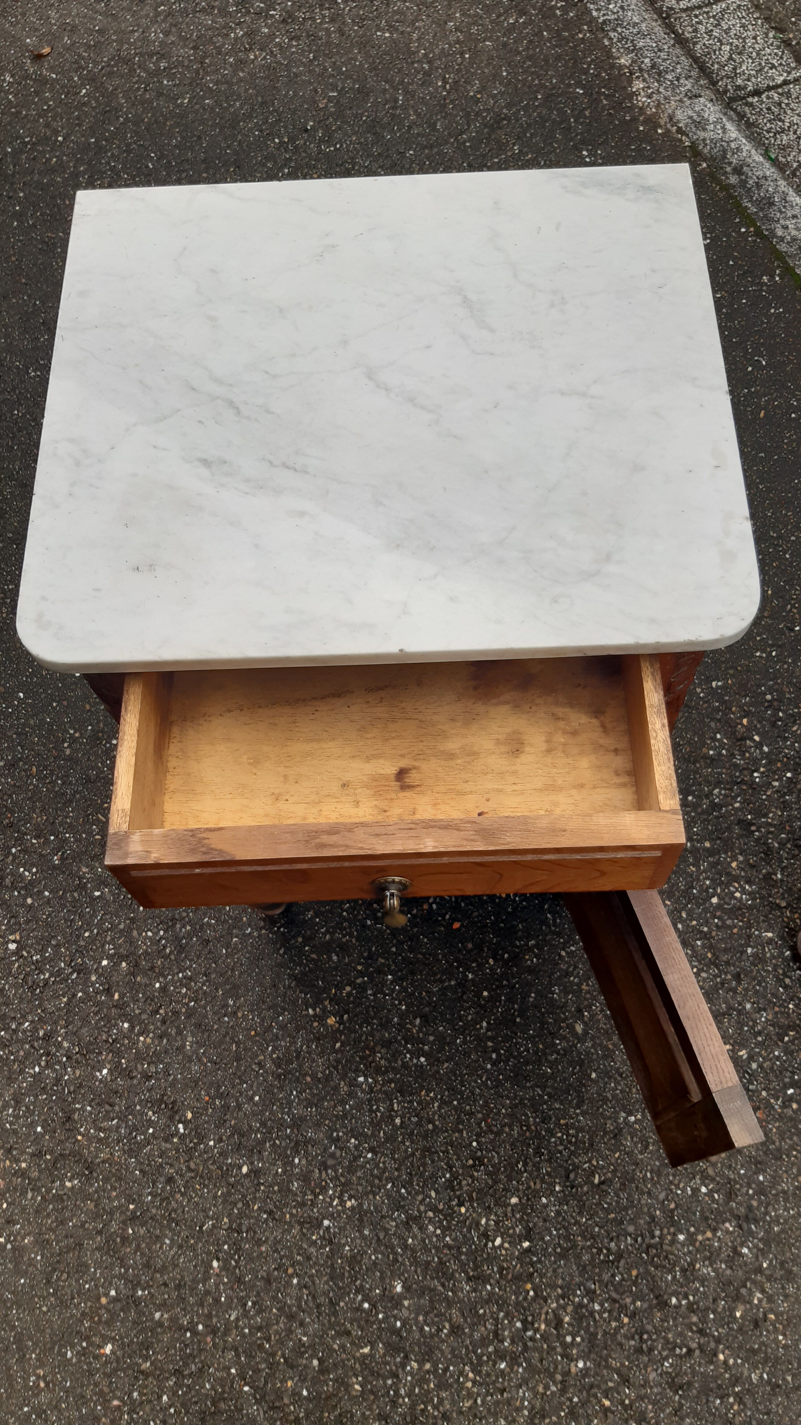 Solid oak and marble bedside tables