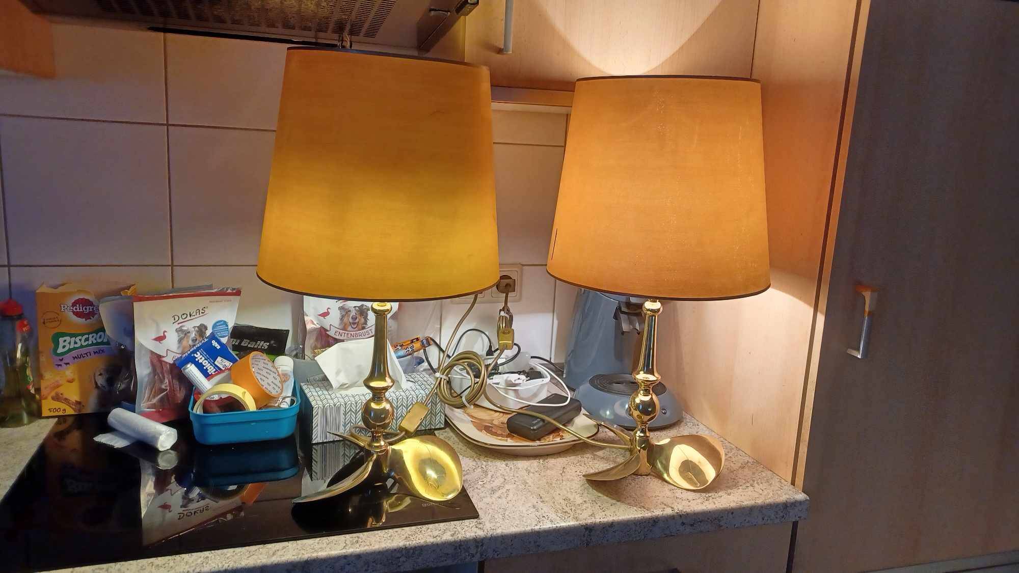Lot de 2 lampes Hollywood Regency, années 1960/70, en laiton