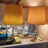 Lot de 2 lampes Hollywood Regency, années 1960/70, en laiton
