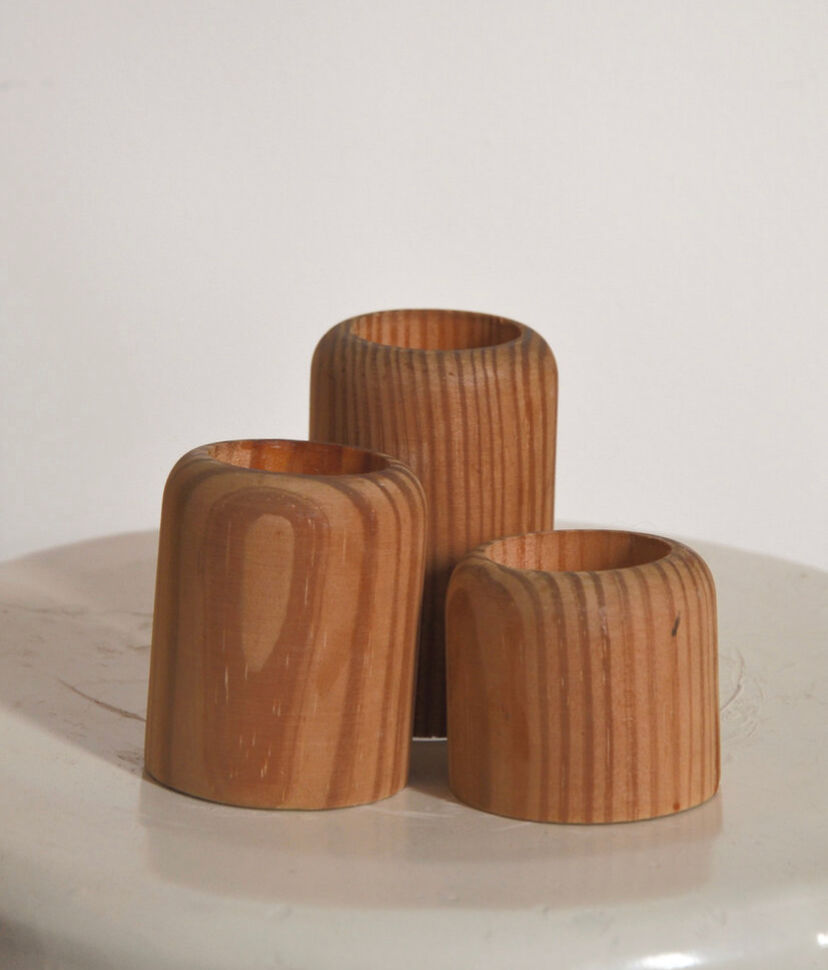 Trio of vintage Scandinavian wooden candle holders