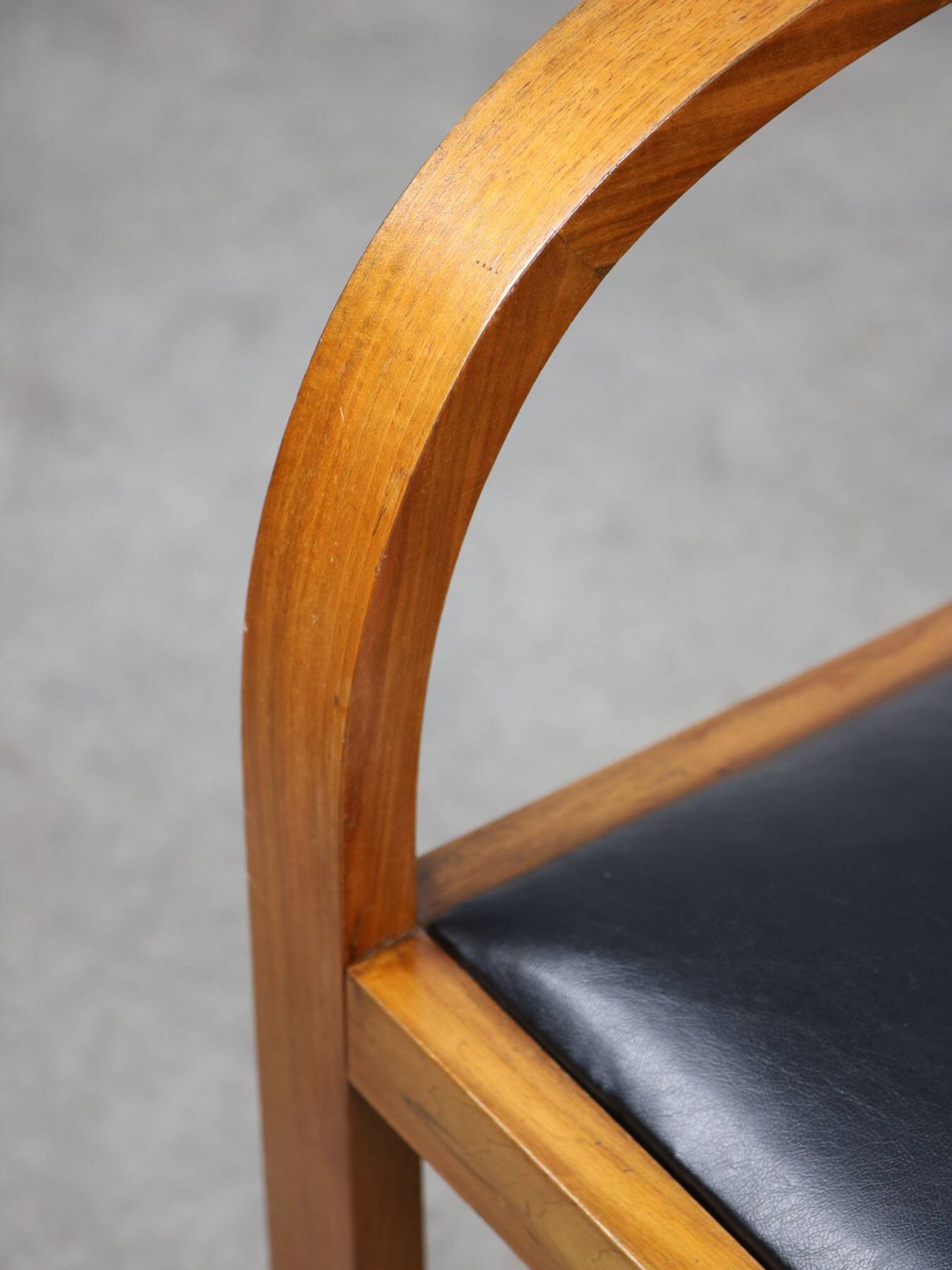Italian Art Deco Lounge Chairs in Wood & Black Leatherette, set of 2