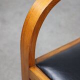 Italian Art Deco Lounge Chairs in Wood & Black Leatherette, set of 2