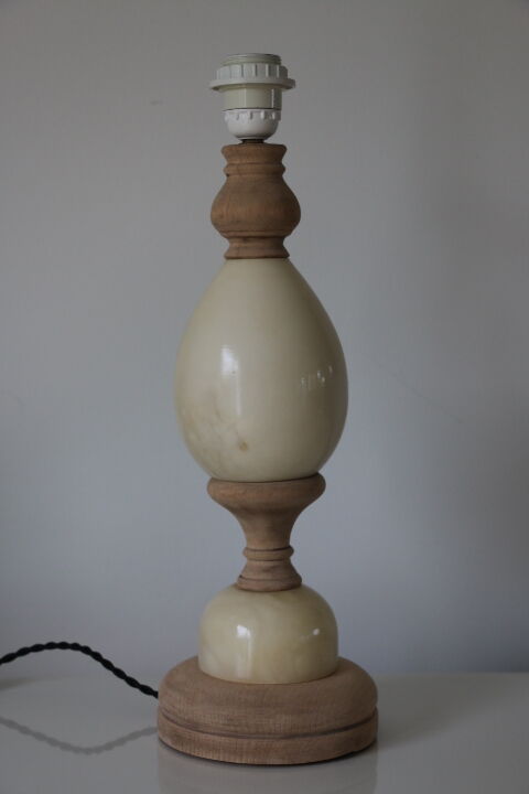 Marble and wood lamp base 400mm (without shade)