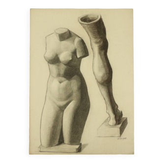 Large Academic Drawing Renée Belvaux (1903-1984) Female Nude 85x60cm