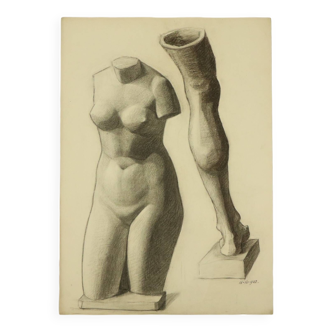 Grand dessin académique Renée Belvaux (1903-1984) Nu féminin 85x60cm