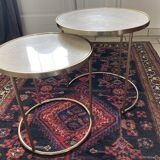 Pull-out table in marble and brass