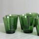 Set of 8 green water glasses, translucent thick glass