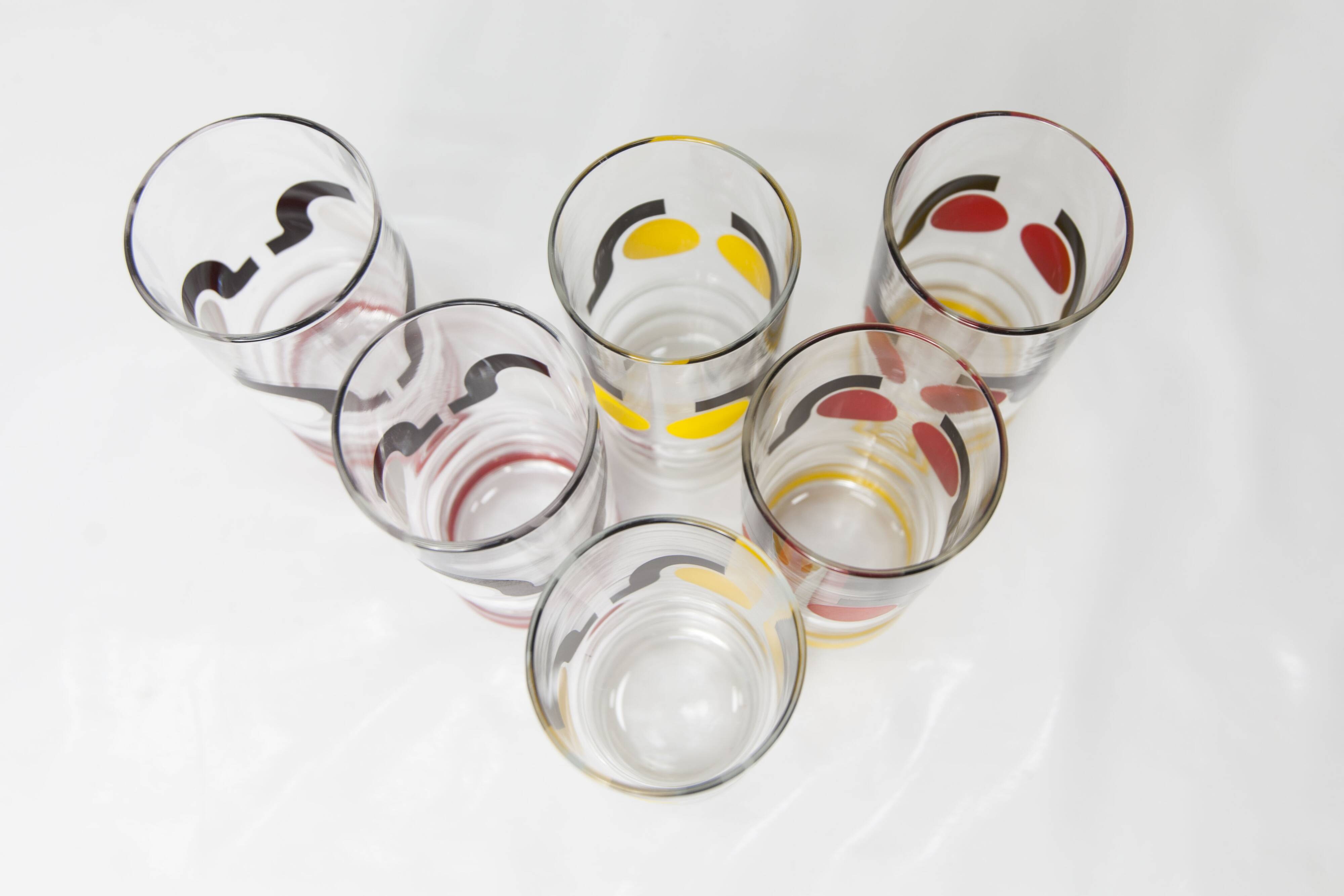 Set de 6 verres à eau 1970 sérigraphié