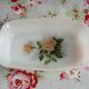 Ravier ancien Arcopal motif rose verre blanc