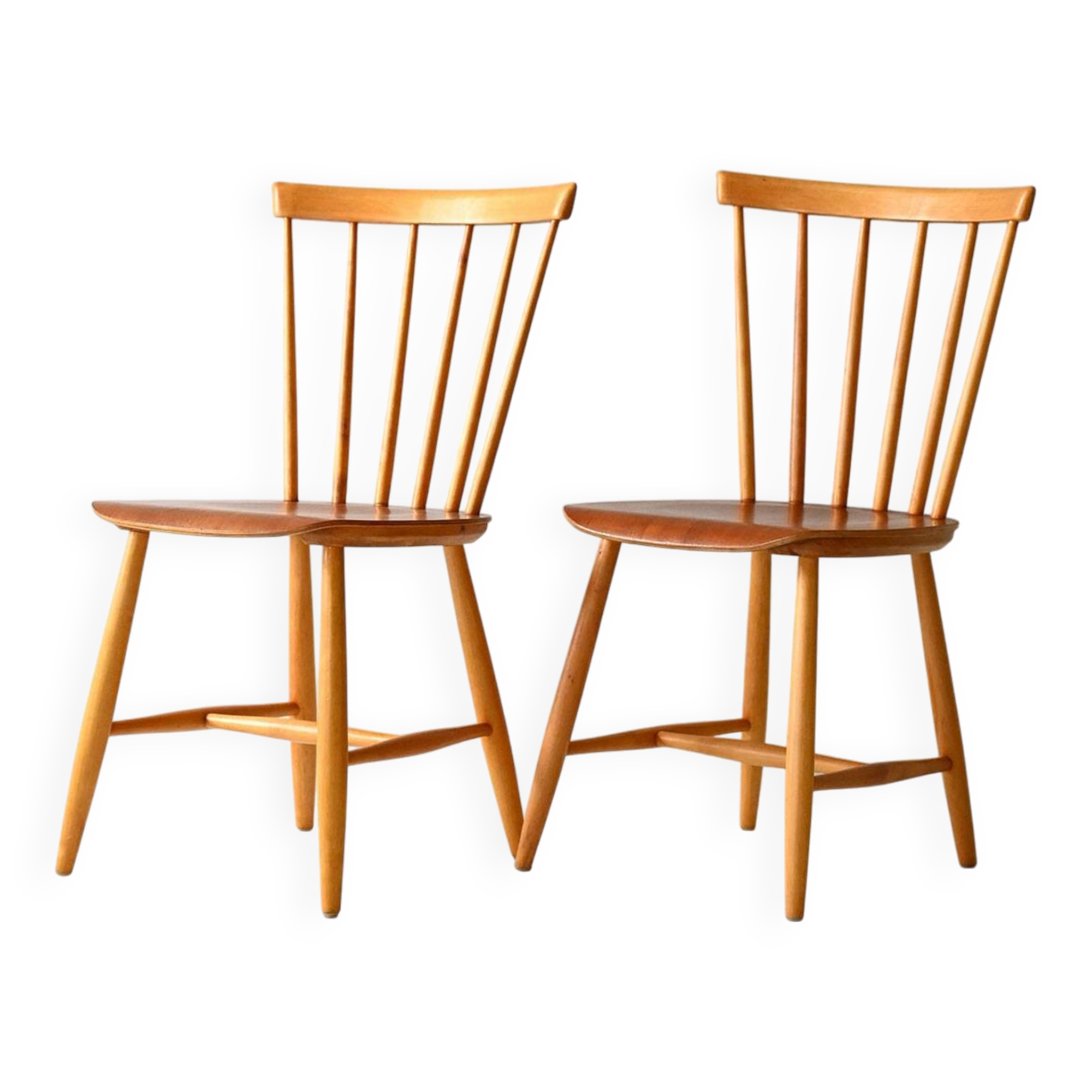 Pair of Scandinavian 1950s/60s beech and teak chairs Pinstol type
