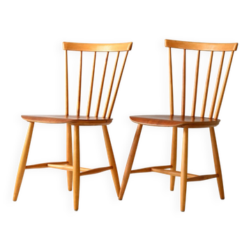 Pair of Scandinavian 1950s/60s beech and teak chairs Pinstol type