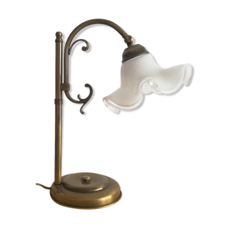 Lampe de table en laiton et verre des années 1960