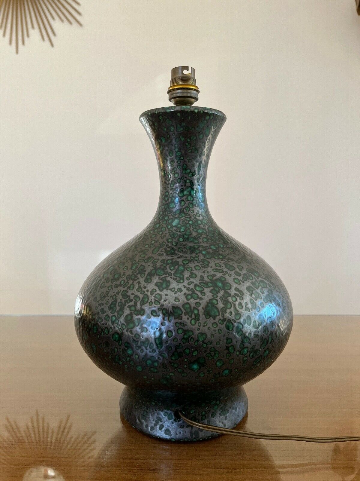 Lamp foot in gray ceramic speckled with green 50s 60s