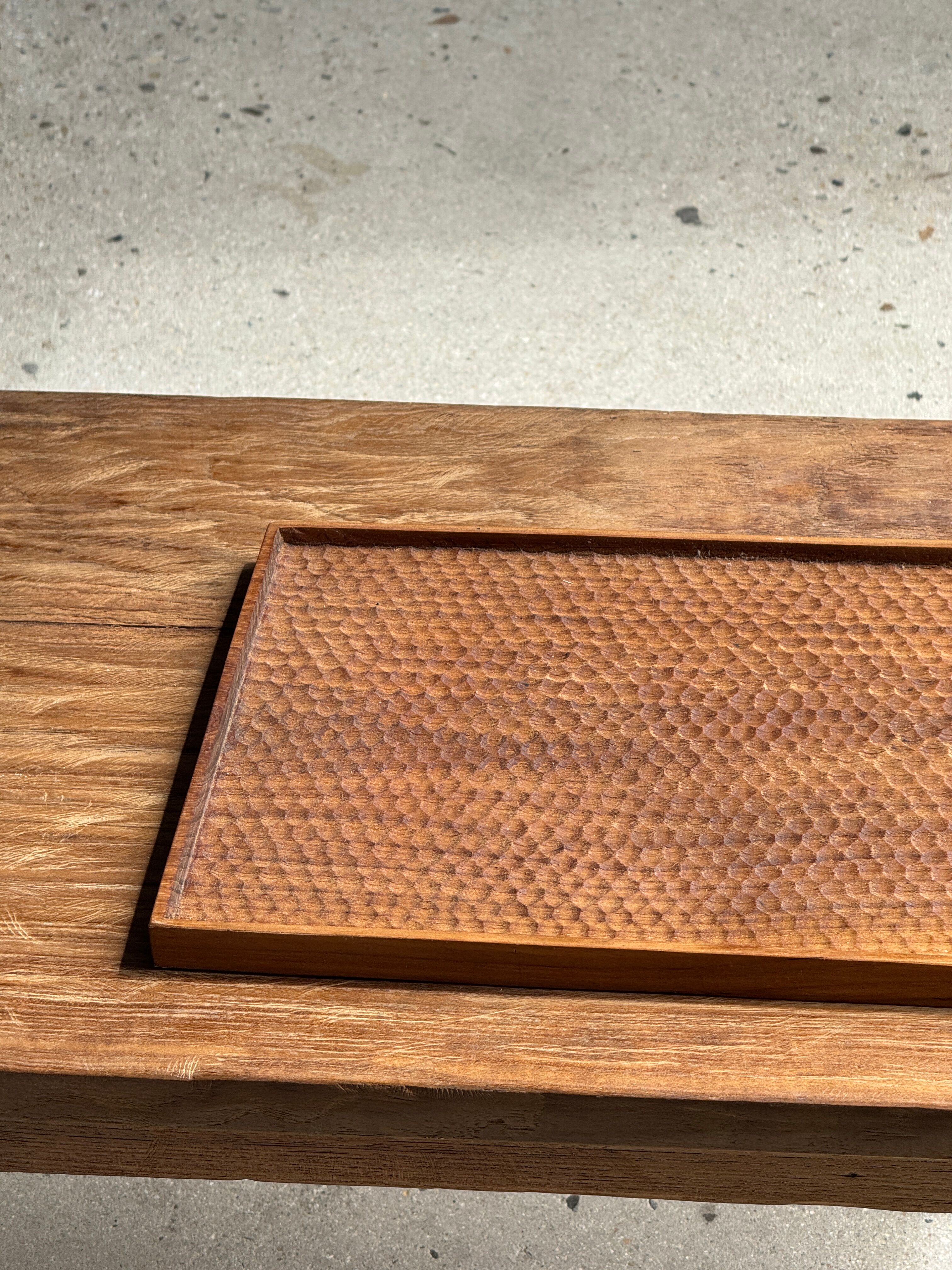 Rectangular solid teak tray with carved edges 40x25