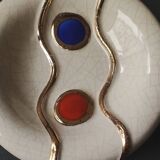 Round beige ashtray in crackled earthenware from Longwy/signed