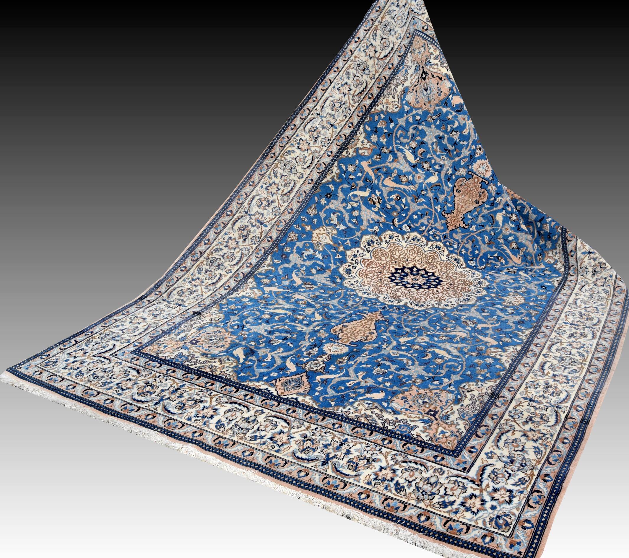 Tapis d'Orient Persan Iran Naïn laine et soie -3.20 X 210 Mètres