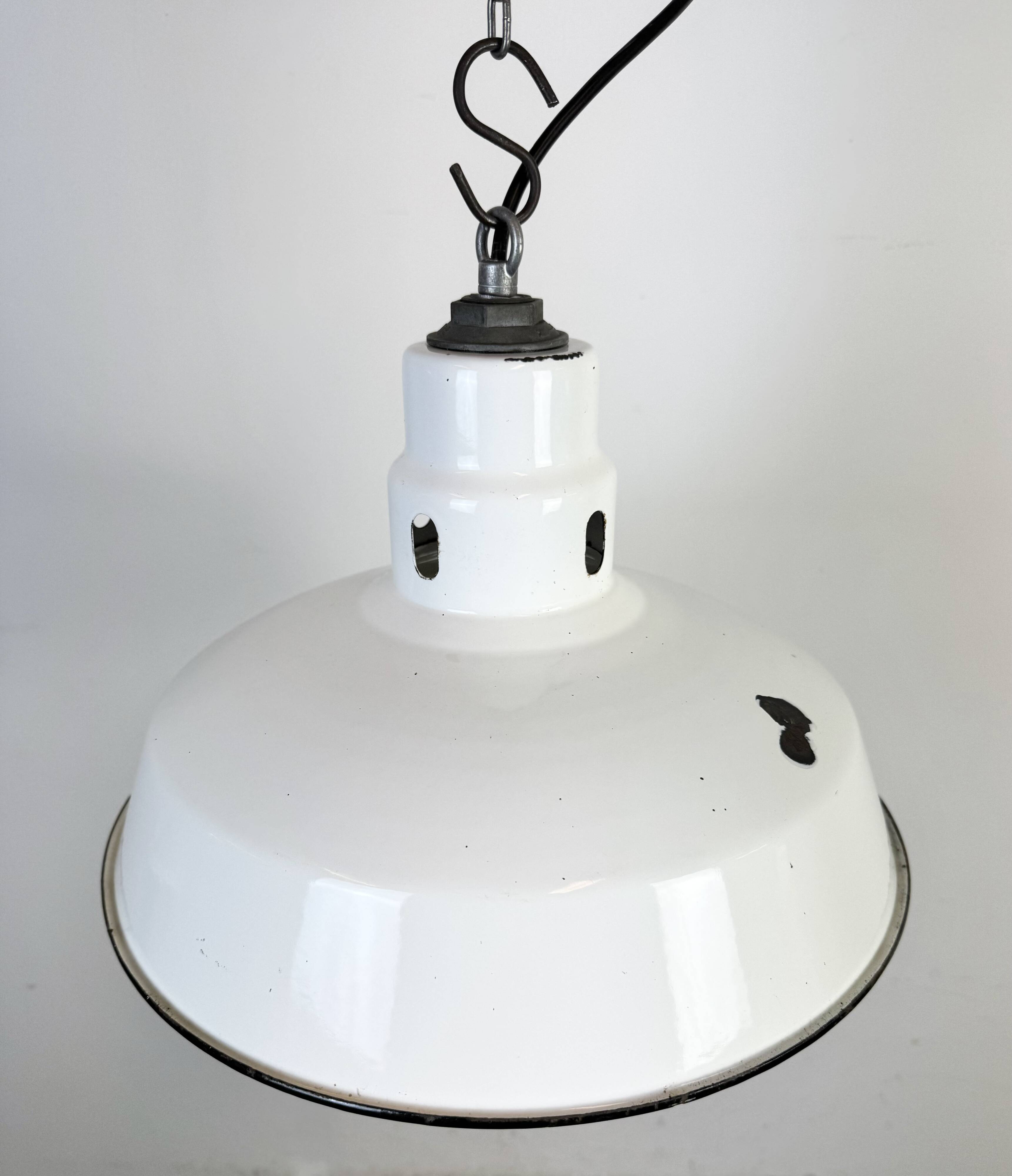 Industrial White Enamel Factory Pendant Lamp from Abolite, 1960s