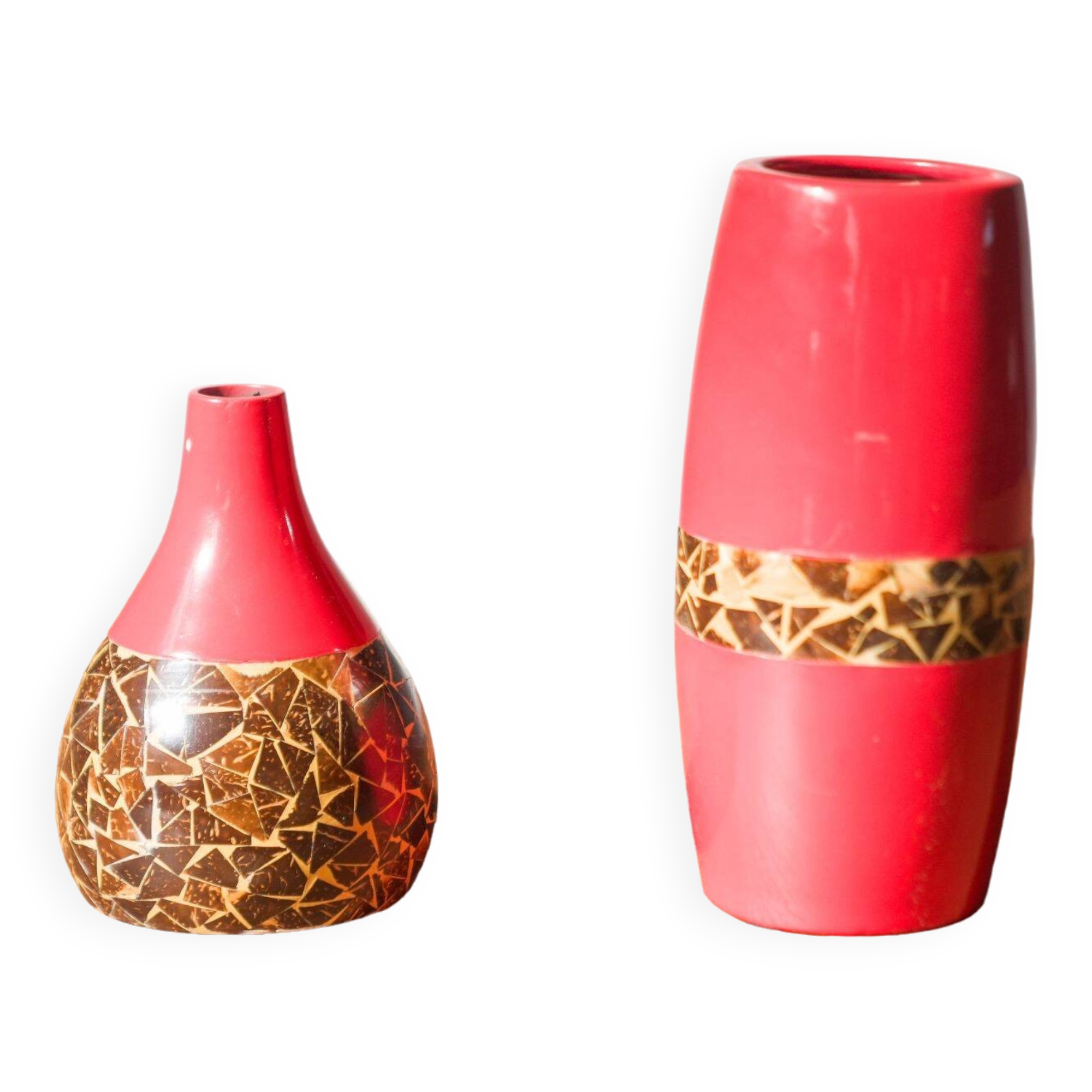 Pair of 1970s-80s Terracotta Vases with Inlaid Mosaic
