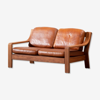 Scandinavian sofa leather and teak 1960