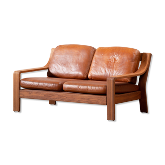 Scandinavian sofa leather and teak 1960