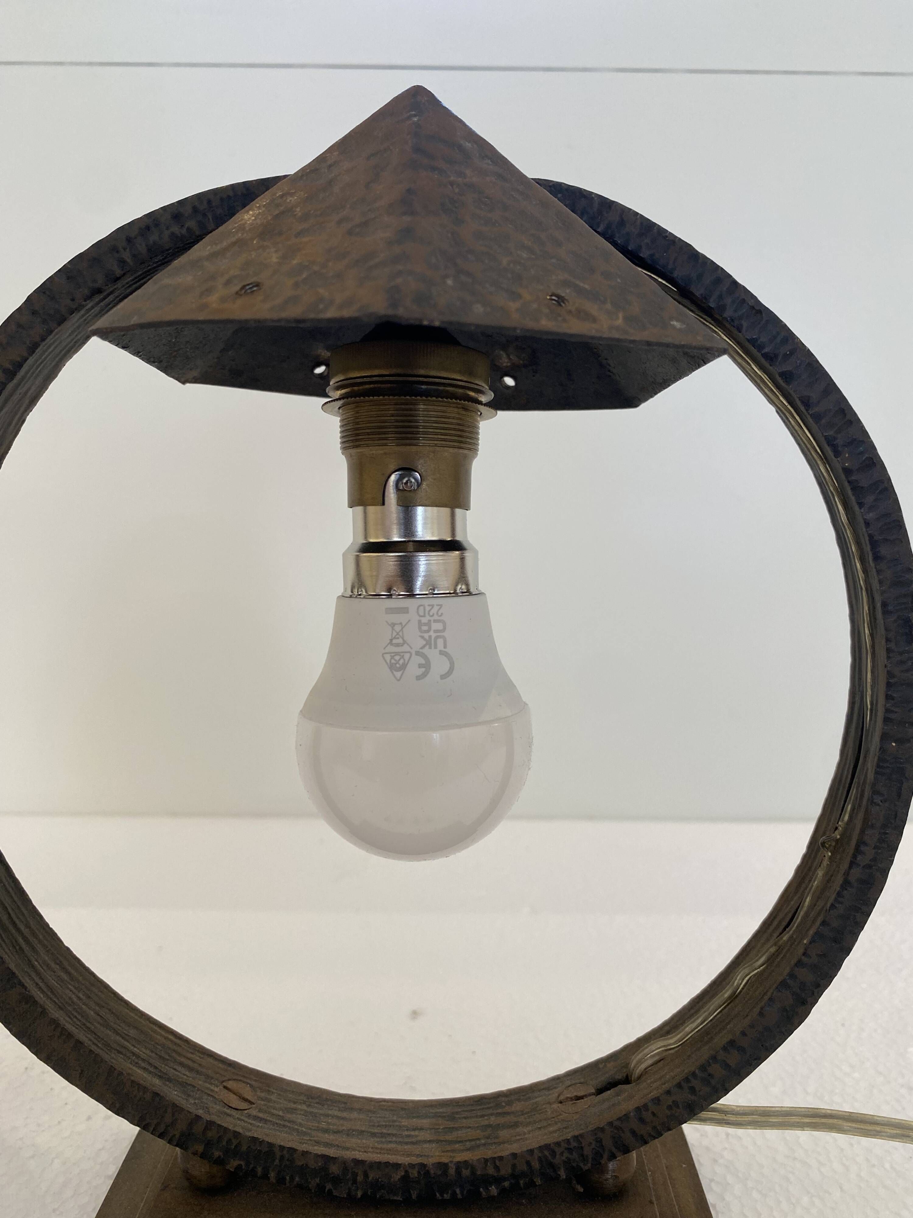 Sculptural Art Deco Table Lamp With Frosted Glass Shade, 1930s