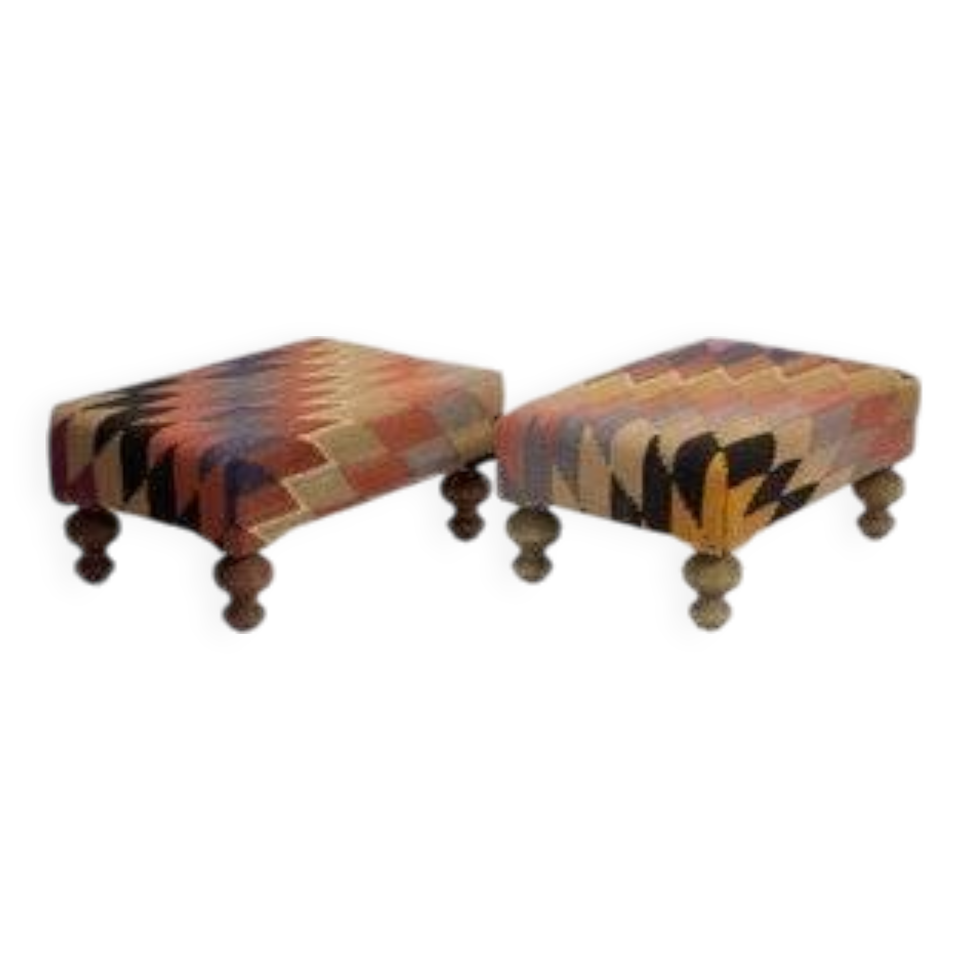 Small kilim ottomans with wooden legs, türkiye, set of 2