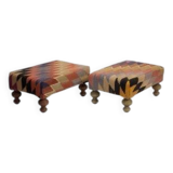Small kilim ottomans with wooden legs, türkiye, set of 2