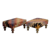 Petits ottomans kilim avec pieds en bois, turquie, set de 2