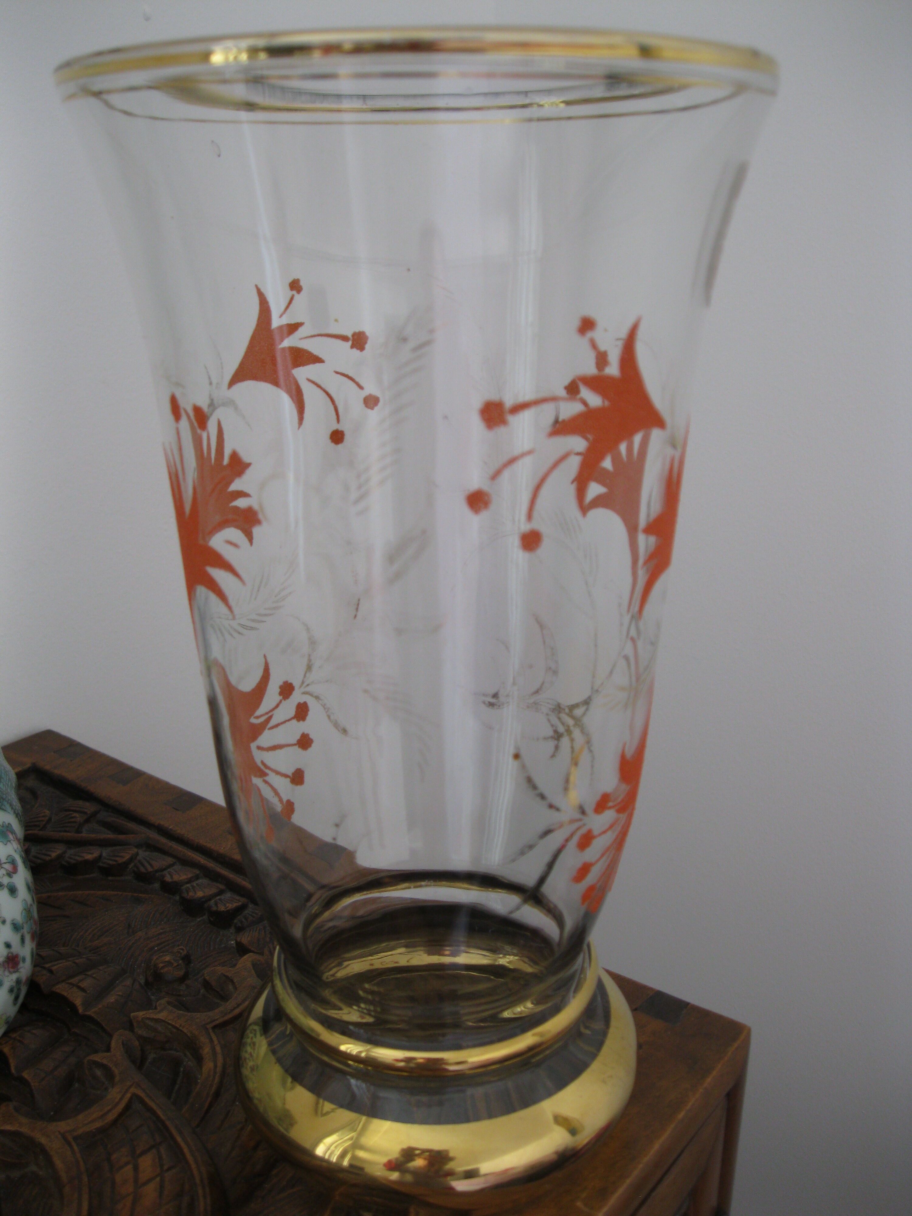 Antique crystal and orange granite vase